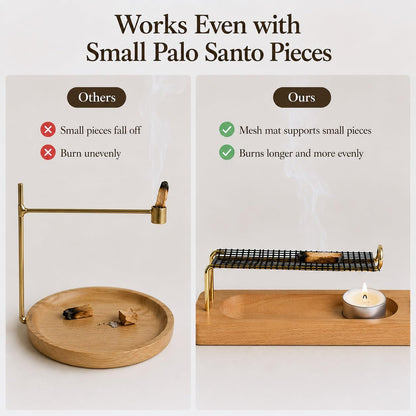 4 in 1 Incense Holder for Sticks, Palo Santo and Sage Holder, Wooden Incense Burner with Ash Catcher, 2 in 1 Incense and Candle Holder, Unique Incense Stick Holder for Yoga Meditation Decor