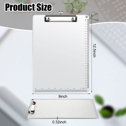 Henoyso 8 Pieces Metal Clipboard Bulk Heavy Duty Aluminum Document Holder with Scale A4 Letter Size Metal Clip Board Office Low Profile Clip for Office School, 12.5 x 9 Inch