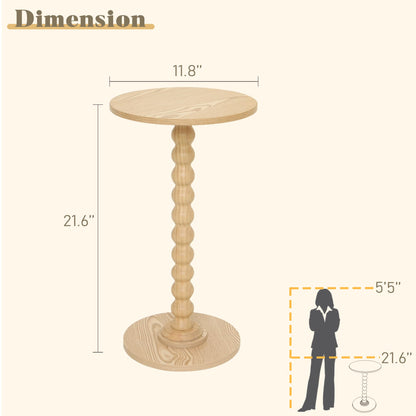 Fultyle Round Side Table, Small Drink Table for Small Spaces, Modern Accent End Table with Solid Wood Leg for Living Room, Bedroom, Corners, and Office (Natural)