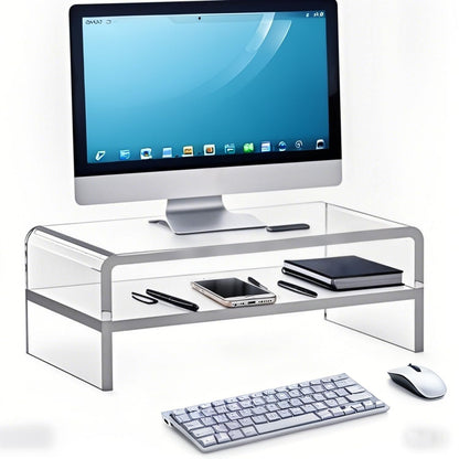 Acrylic Monitor Stand, 2 Tier Computer Monitor Stand Riser，20 inch Acrylic Computer Monitor Stand Riser for iMac, PC, Desktop, Laptop, TV Screen with Extra Storage Space Home Office