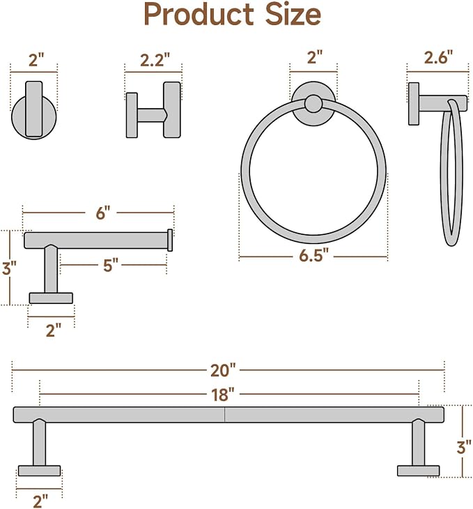 USHOWER Polished Chrome Bathroom Accessories Set, 18-Inch Towel Bar Set Wall Mounted, Durable SUS304 Stainless Steel Bathroom Hardware Set, 8-Piece