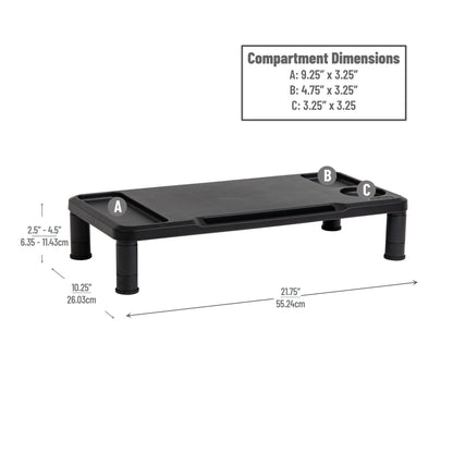 Mind Reader Monitor Stand, Laptop Riser, Desktop Organizer, Office, Plastic, 21.75" L x 10.25" W x 4.5" H, Set of 2, Black