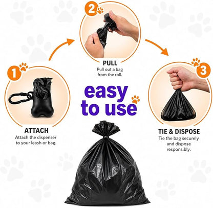 Dog Poop Biodegradable Black Bags with Dispenser (700 Bags) Eco-friendly doggy poop bags Pickup Bag 35 Refill Rolls Eco Dog Waste Bags Cat Litter Clamps & Poop Bags (35 Rolls, Uscented)