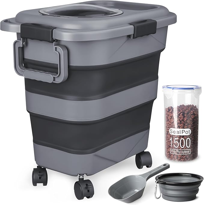Dog Food Storage Container，10-25 lbs Airtight Collapsible Cat Food Storage