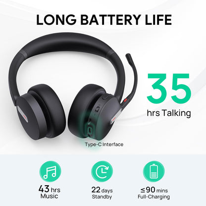 Yealink BH70 Dual Wireless Headset with Mic for Work, Bluetooth Headphone with Teams Certification, up to 35h Talk Time, 147g All-Day Wearing Comfort, Include USB-C/A Dongle & BHC70 Charging Stand