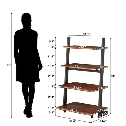 IBF 4-Tier Solid Wood Ladder Bookshelf with Natural Live Edge