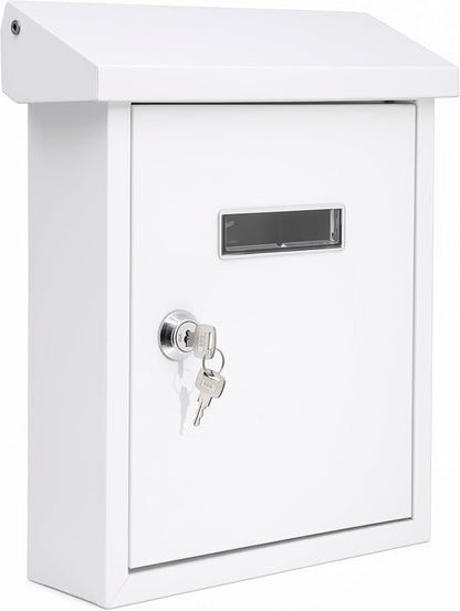 Serenelife Weatherproof Wall Mount Locking Mailbox Galvanized Steel Drop Box with Metal Flap for Mail Letters, Newspaper, Money Box, Decorative Mailboxes for Outside, Home Office, Businesses