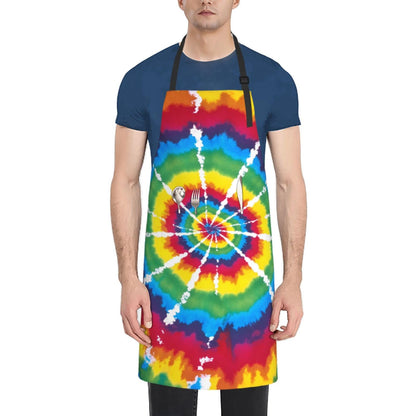 Abucaky Rainbow Tie Dye Waterproof Apron For Adults Colorful Tie-Dye Chef Bib With 2 Pockets For Kitchen Bbq Crafting Drawing