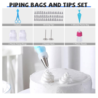 Uten 60PCs Cake Decorating Supplies Kit, Cake Decorating Stand Set with 11'' Cake Turntable, 48 Numbered Icing Piping Tips, 2 Spatulas, 3 Icing Comb Scraper, 1 Scissor, 1 Piping Bags, Baking Tools