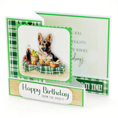 Katy Sue Designs Picnic Pups Die Cut Topper & Decoupage Collection. 4 Sheets of Dog-Themed Square Card Toppers & 4 Sheets of Matching Die Cut Decoupage Sheets for Card Making Supplies & Craft Supplies