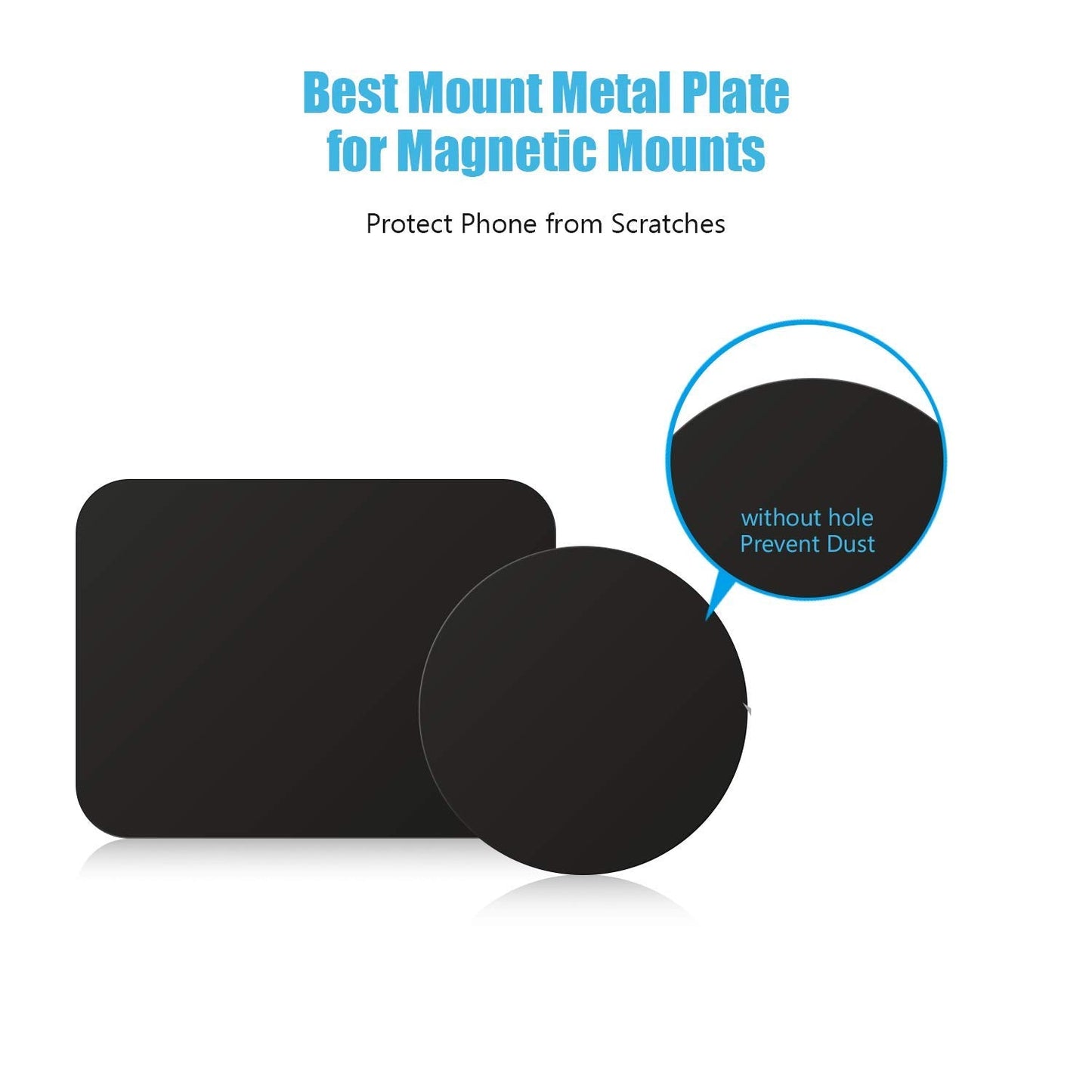 Mount Metal Plate with Adhesive for Magnetic Cradle-Less Mount by WixGear - X4 Pack 2 Rectangle and 2 Round (Compatible with Magnetic mounts) (Black)