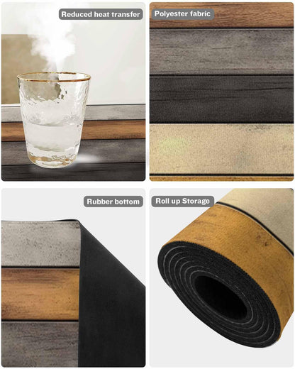 Brown Yellow Black Wood Grain Heat Insulation Trivet & Table Runner Farmhouse Wooden Board Strip Hot Dishes Mat Table Protector Hot Pots Pans Pads Waterproof Placemats for Countertops 40x12 Inch