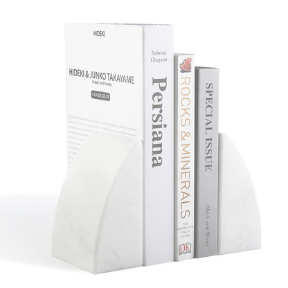 Koville Marble Bookends for Shelves, Large Bookends for Heavy Books, Natural Stone Book Stopper for Books CD Movies, Aesthetic Decorative Book Ends (White)