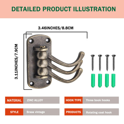 Zyuzles Retro Swivel Wall Hooks - 2PCS Coat Rack for Bedroom, Bathroom, Kitchen, Garage