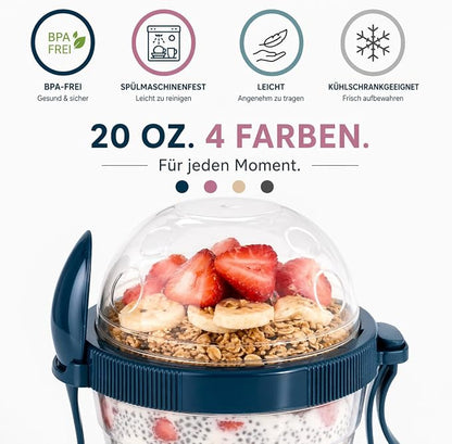 Overnight Oats Containers With Lids & Spoon, Meal Prep Yogurt Containers, Parfait Cups With Lids, Large Capacity Crunch Cup, 20 Oz BPA Free Reusable Cups(Set Of 4)
