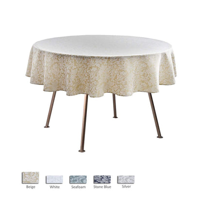 maxmill Jacquard Round Table Cloth Damask Design Waterproof Antiwrinkle Heavy Weight Soft Tablecloths for Circular Table Cover and Kitchen Dinning Tabletop Round 70 Inch Beige with White