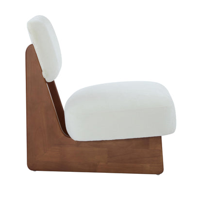 Christopher Knight Home Mores Low Profile Accent Chair Set of 2, Modern Living Room Armless Lounge Chair, Fabric Comfy Reading Chair for Bedroom, Wooden Frame and Thick Padded Seat, White+Walnut