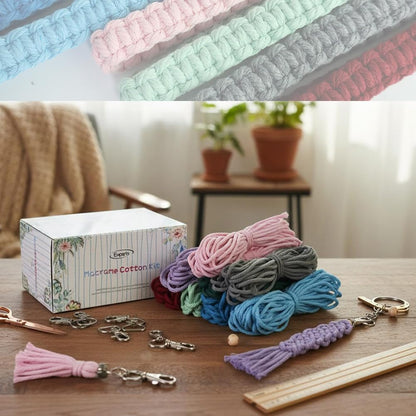 suo long Macrame Kits for Adults Beginner to Make 8 Macrame Keychain with 3mm Yarn Premeasured, Metal Key Ring,Instruction Book for Starter Adults DIY Craft Kit