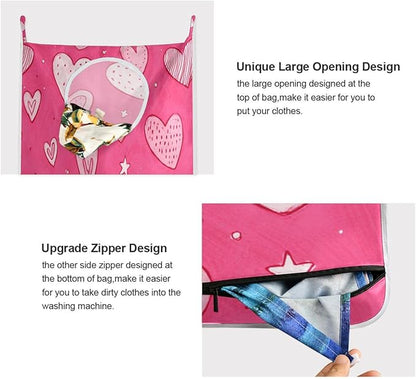 Hot Pink Hearts Stars Hanging Laundry Hamper Door Hampers Bag Basket