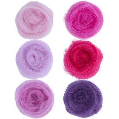 SOFPLATE 18Pcs 6 Colors Wool Roving Colors Needle Felting Yarn Bulk Pink Purple Flower Art Handcraft Spring Wet Felting Hand Spinning Wool for Beginners DIY Weaving Blending Craft Supplies Adults