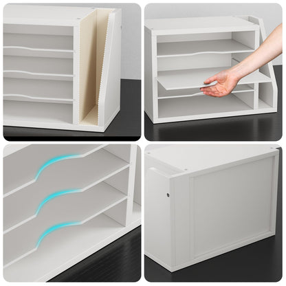 Creso hom Mail Sorter, File Organizer Desktop, Wood Desk Organizer with 3 Adjustable Shelves, Mail Holder for Office, Home, Letter Sorter File Holders for Envelopes, Mail Supplies Magazines, White