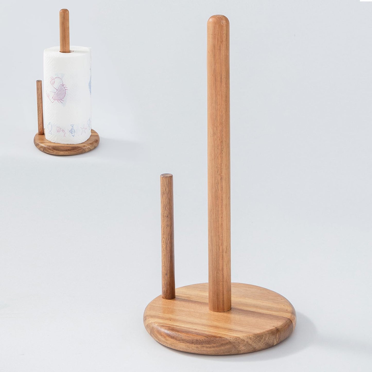 Paper Towel Holder Wood 14" Acacia Wooden Paper Towel Holder Countertop Kitchen Paper Towel Roll 6.7" Large Rustic Farmhouse Paper Towel Holders Heavy Base Stand Organizer Free Standing