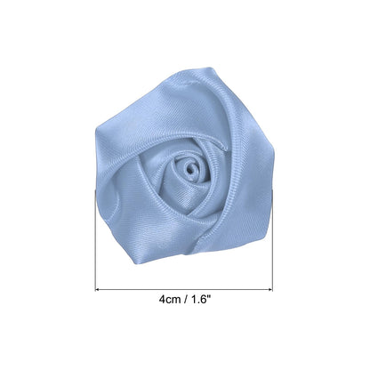 PATIKIL 1.6" Satin Ribbon Roses, 50 Pack Artificial Flowers Roses Heads Handmade Fake Flowers Fabric Flowers for Crafts Wedding Bouquet, Light Blue