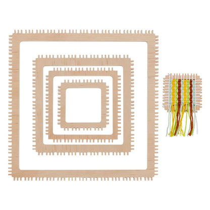 NBEADS 4Pcs 4 Sizes Wood Weaving Loom Kit, Square Knitting Loom Tools Notched Weaving Loom Basket for Adult Beginners Weaving and Weaving Lovers, 2/3/4/6 Inch