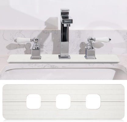 3 Square Hole White Faucet Mat for Kitchen Sink Bathroom 16.14" x 4.49" Kitchen