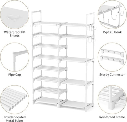 ROJASOP White Shoe Rack, Tall Metal Shoe Rack Organizer