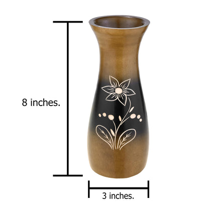Rainforest Brown Hand Carved Lily Flower 8-inch Mango Tree Wood Vase (1 PC) | Modern Farmhouse Home Décor | Kitchen Bedroom Living Room Home Decoration