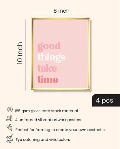 ImpressedCo Motivational Wall Art for Women - 4 Pcs Set Pink Aesthetic 8"x10" Poster Prints - Home Office Desk Inspirational Wall Decor Pictures for Adults Teens & Kids - Positive Mindset Affirmations Quotes Artwork for Bedroom (UNFRAMED)