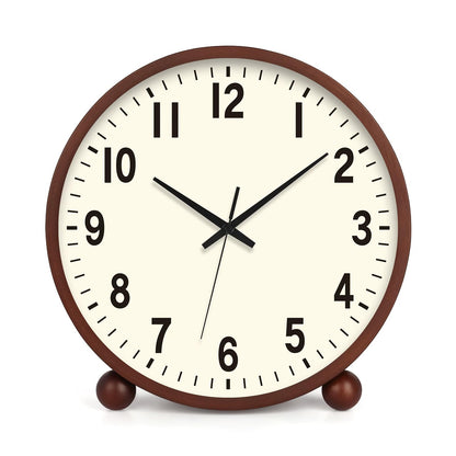 Maxspace Wooden Table Clock,8in Silent Non-Ticking Desk Clock,Battery Operated Desktop Analog Clock for Living Room Bedroom Kitchen Office Classroom Decor (Walnut - Cream Finish)