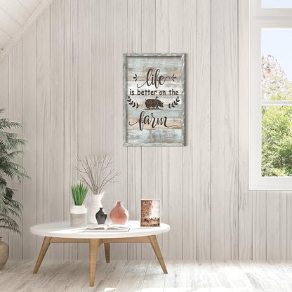 Inspirational Farm Life Wall Art: Framed Motivational Sayings Wooden Prints Positive Rustic Quotes Painting Picture Inspiring Sign Picture Decor for Farmhouse Living Room