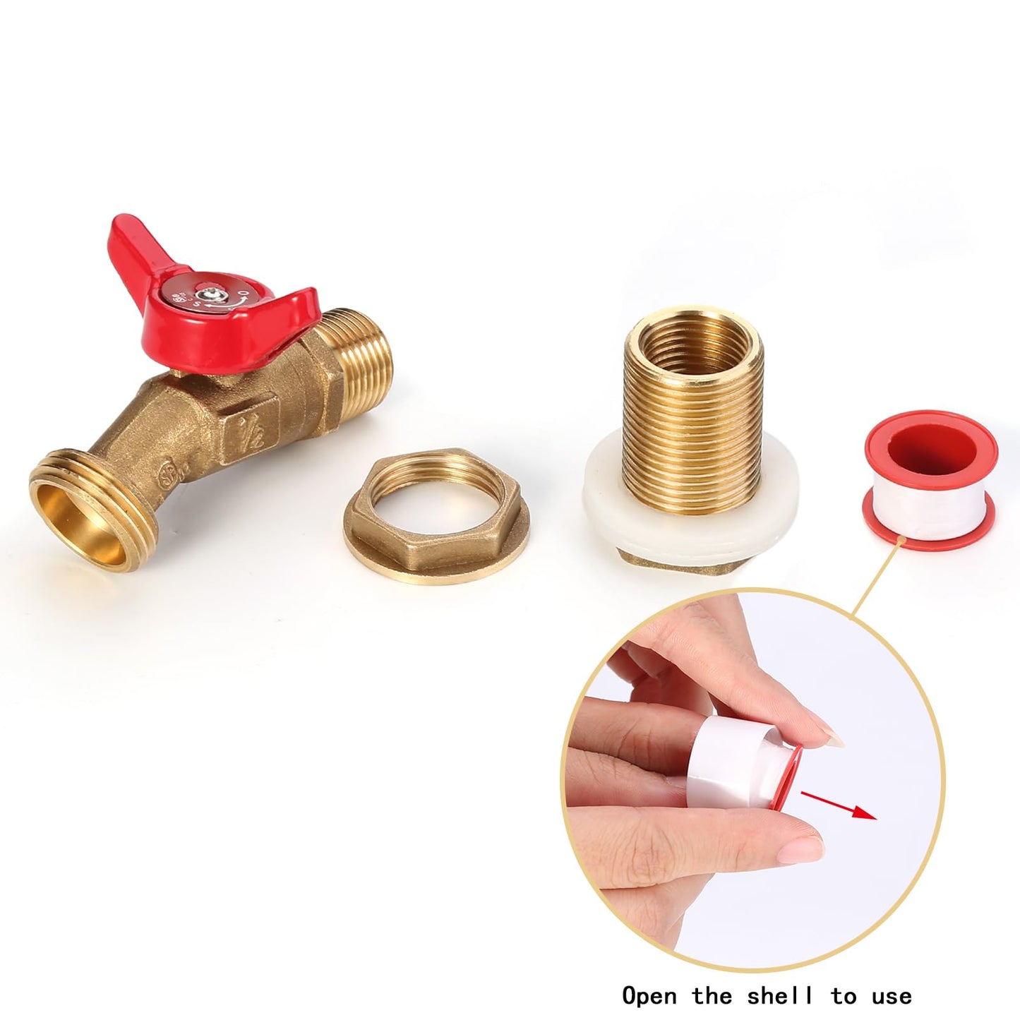 WADEO Rain Barrel Spigot, Brass Water Spigot for Rain Barrel, Rain Water Faucet Kit with Bulkhead Fitting and Thread Tape