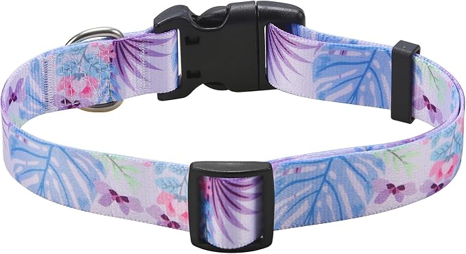 Mihqy Dog Collar with Bohemia Floral Tribal Geometric Patterns - Soft Ethnic Style Collar Adjustable for Small Medium Large Dogs (Purple Flower, L