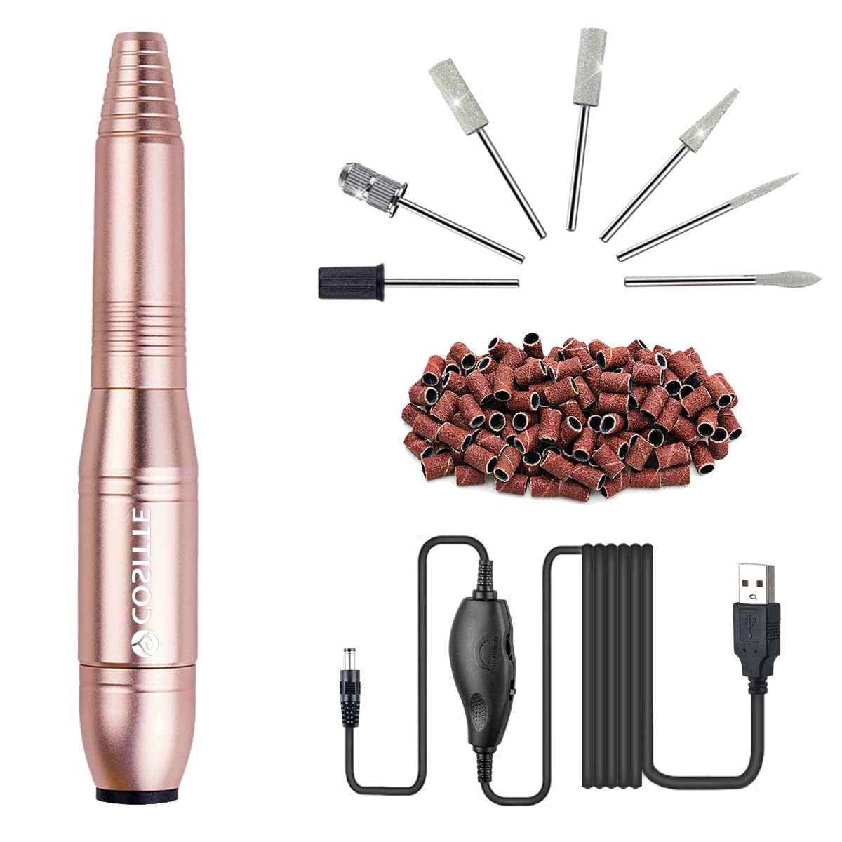 Electric Nail Drill,USB Electric Nail Drill Machine for Acrylic Nail Kit,Portable Electric Nail File Polishing Tool Manicure Pedicure Kit Efile Nail Supplies for Home Salon,Pink