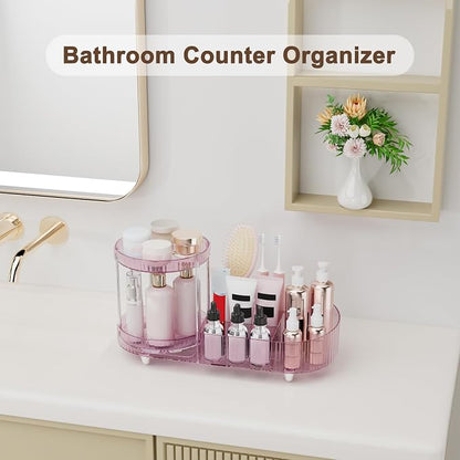 360 Rotating Vanity Makeup Organizer, 2 Small Trays & 5 Compartments for Cosmetics, Skincare, Perfume, Lipstick & Make up Brushes Holder, Dresser Countertop Organizers and Storage for Bathroom, Desk