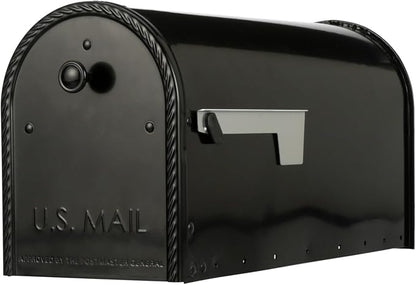 Architectural Mailboxes Edwards Post Mount Mailbox, Black, Large | Galvanized steel build for outside with rust-resistant powder-coat finish and a magnetic door closure. USPS approved.