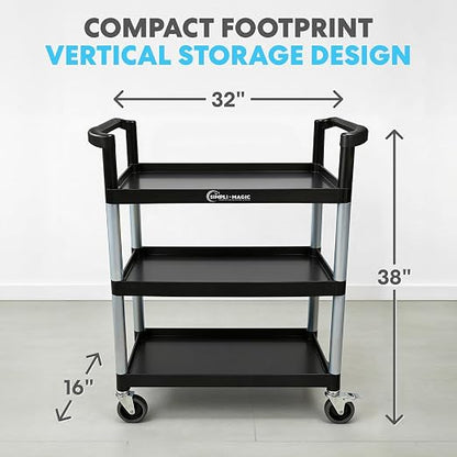 Simpli-Magic Rolling Utility Cart on Wheels, Heavy Duty Multi-Purpose Service Cart, Silver & Black, Garage, Warehouse & Commercial Use