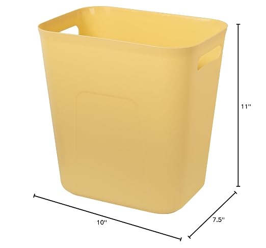 UUJOLY Plastic Small Trash Can Wastebasket, Garbage Container Basket for Bathrooms, Laundry Room, Kitchens, Offices, Kids Rooms, Dorms, 3.5 Gallon, Yellow