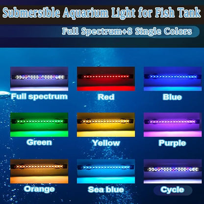 Submersible Aquarium Light for Fish Tank,24/7 Mode Full Spectrum LED Fish Tank Light with Air Bubble Hole RGB Color Changing Brightness Timer Adjustable,11.8inch 10W Fish Light