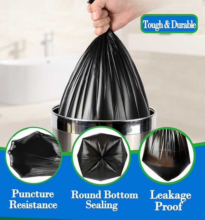 10 Gallon 60pcs Black Trash Bags Strong Black Garbage Bags, Bathroom Trash Can