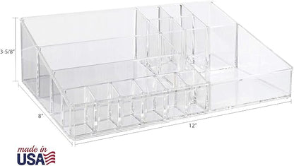 STORi Audrey Clear Vanity Makeup Organizer | 15-Compartment Holder for Brushes, Eyeshadow Palettes, & Beauty Supplies | Stacks on Audrey Storage Drawers | Made in USA