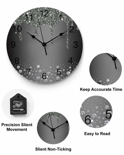 LooPoP Wall Clock Black Diamond Clocks PVC Silent Non-Ticking Battery Operated Decorative Luxury Bling Water Drop Round Clock for Home Living Room Kitchen Bedroom Office School Wall Decor 10 Inch