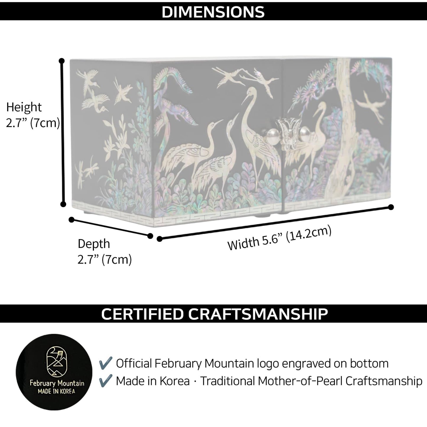 February Mountain Mother of Pearl Sea Shell Inlaid Wooden Cube Jewelry Organizer Box - Perfect for, Bracelets, Trinkets, Watches, Earrings, Chains & Accessories