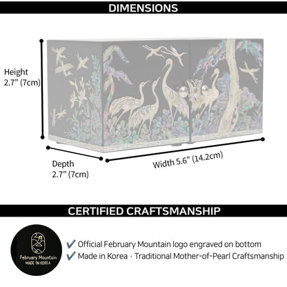 February Mountain Mother of Pearl Sea Shell Inlaid Wooden Cube Jewelry Organizer Box - Perfect for, Bracelets, Trinkets, Watches, Earrings, Chains & Accessories