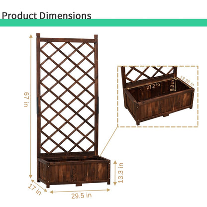 Anraja Raised Garden Bed with Trellis Wooden Flower Standing Planter Box Outdoor Wood Compact Lattice Panels Privacy Screen for Climbing Plant Planting Patio Tomato Vegetable Herb Balcony Porch 67" H