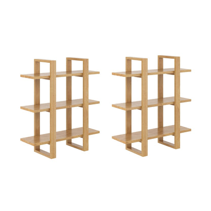Nathan James Floating Wall Book Shelves, 3-Tier Display Shelf, Decorative Modular Shelf in Solid Wood for Bedroom, Nursery, Bathroom or Kitchen, Set of 2