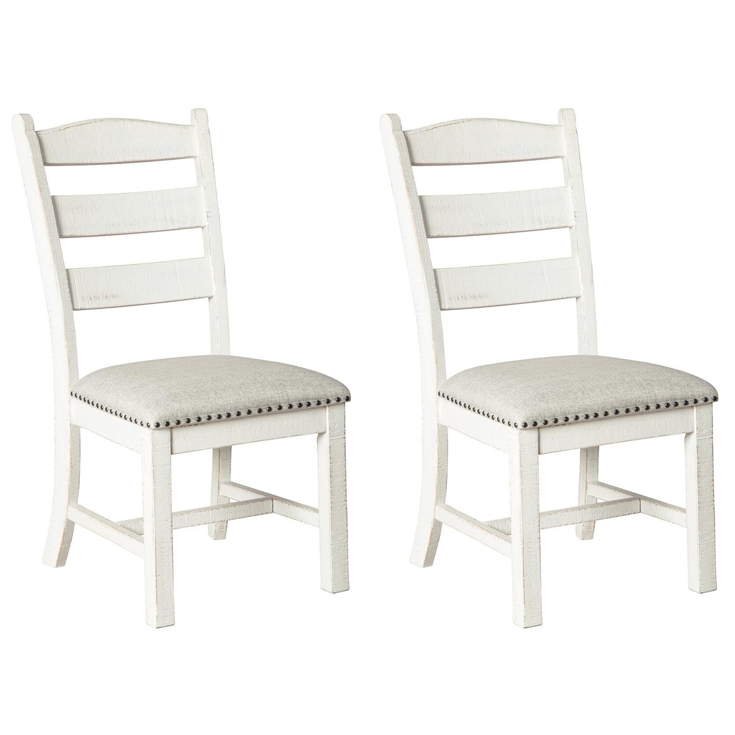 Signature Design by Ashley Valebeck Farmhouse Cushioned Dining Chair, 2 Count, Nailhead Trim, Fabric Upholstery, Solid Wood, 39" Seat Height, Whitewash